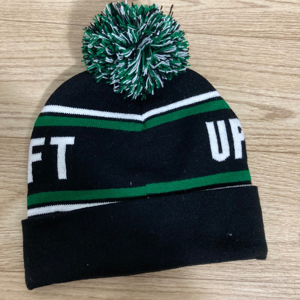 Unbranded LIFT UPLIFT Beanie Hat Unisex OS Black Green Pom Pom Athletic GYM - Picture 2 of 5
